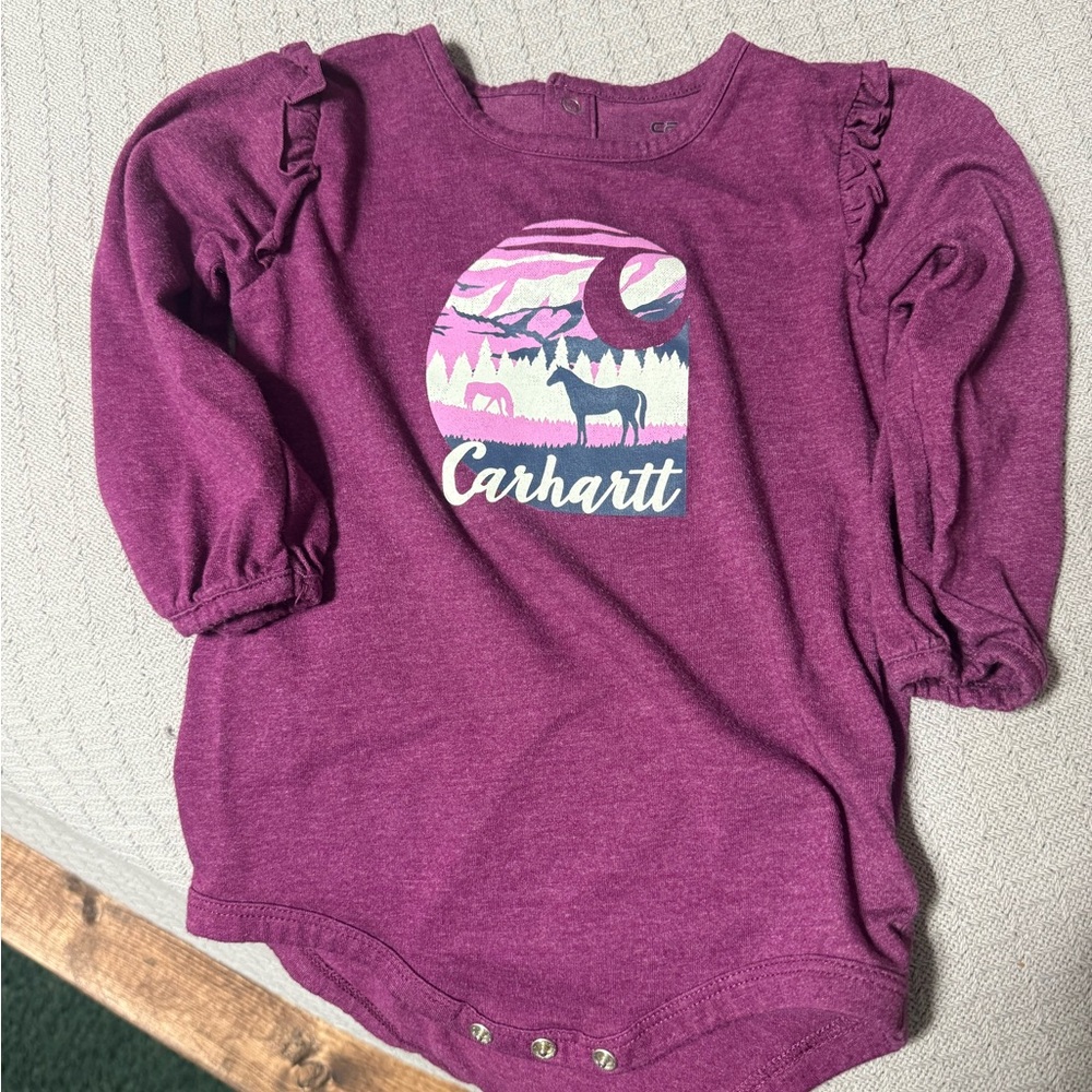 Carhartt Girls' Plum Graphic Long-Sleeve Ruffle Bodysuit